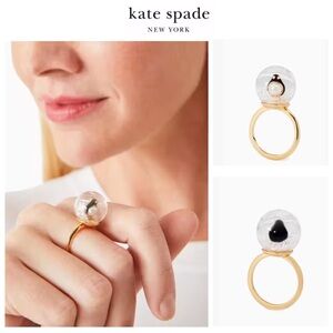NWT Kate Spade ♠️ ARTIC FRIENDS PENGUIN SNOW GLOBE 12-K Plated Brass Ring